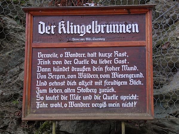 Gedicht von Willi Ehrenberg am Klingelbrunnen in Stolberg Harz